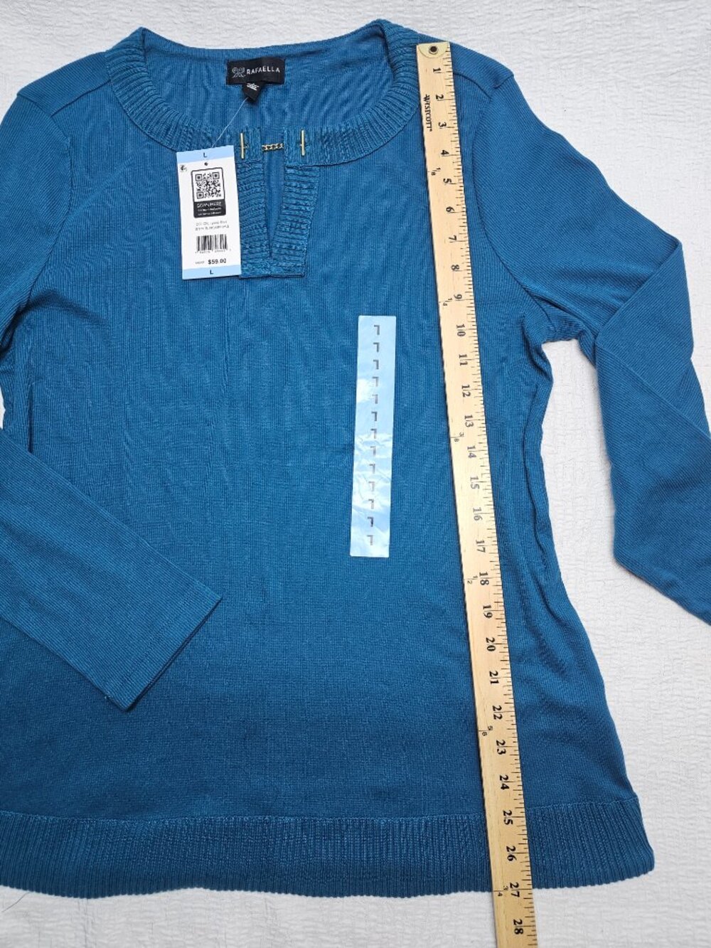 Rafaella Women's Long Sleeve V-Neck Top Color Lyons Blue Size L - Picture 5 of 7